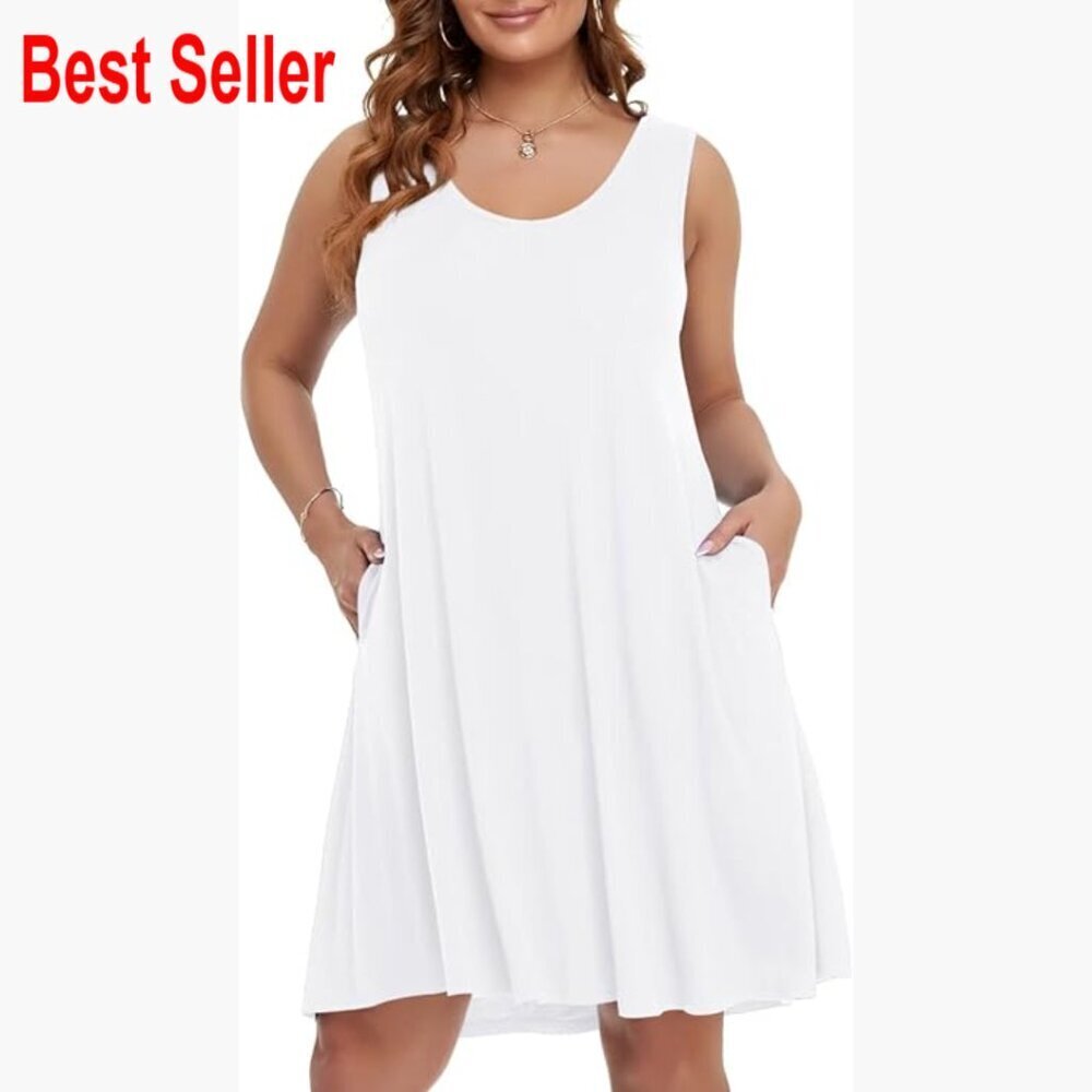 Rayon Spandex Sleeveless Swing Sundress with Pockets Cover Up